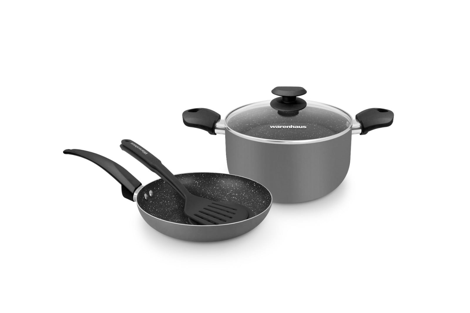 7861187912769 SET COCINA 3 PCS  MERIDIANO GRIS WARENHAUS OLLA 24  CM + SARTEN 24 CM + 2 UTENSILIOS