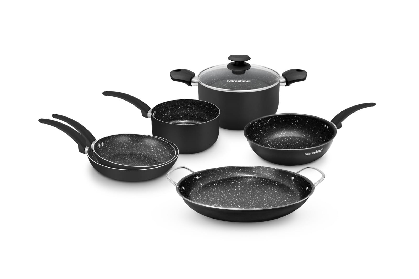 7861187912837 SET 7 PCS MERIDIANO NEGRO, SARTEN 20 CM, SARTEN 24 CM, PEROL 20 CM, WOK 28 CM, OLLA 24 CM + TAPA, PAELLERA 35 CM