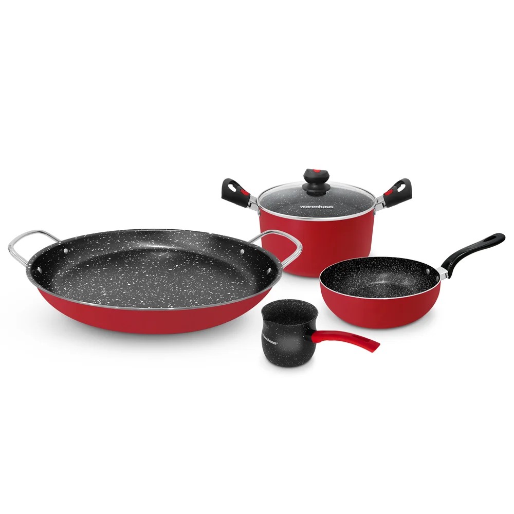 7861187913377 SET 5 PCS OLLA 18CM +TAPA+SARTEN 18CM PROFUNDO+PAELLERO 35CM+LECHERO WARENHAUS